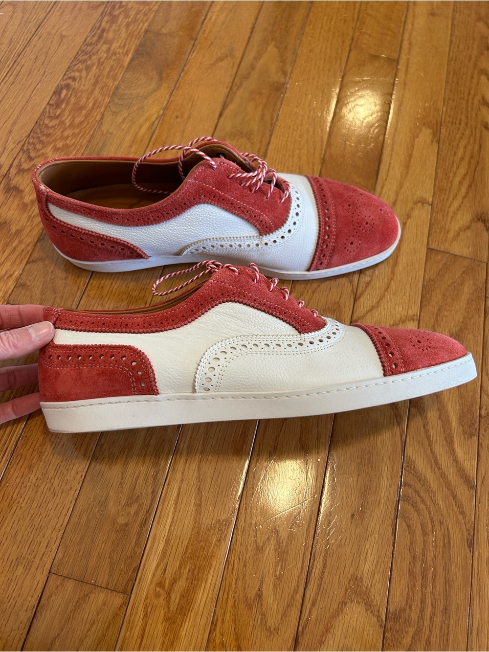 Allen Edmonds Strand Two-Tone Red and White Wingtip Sneakers